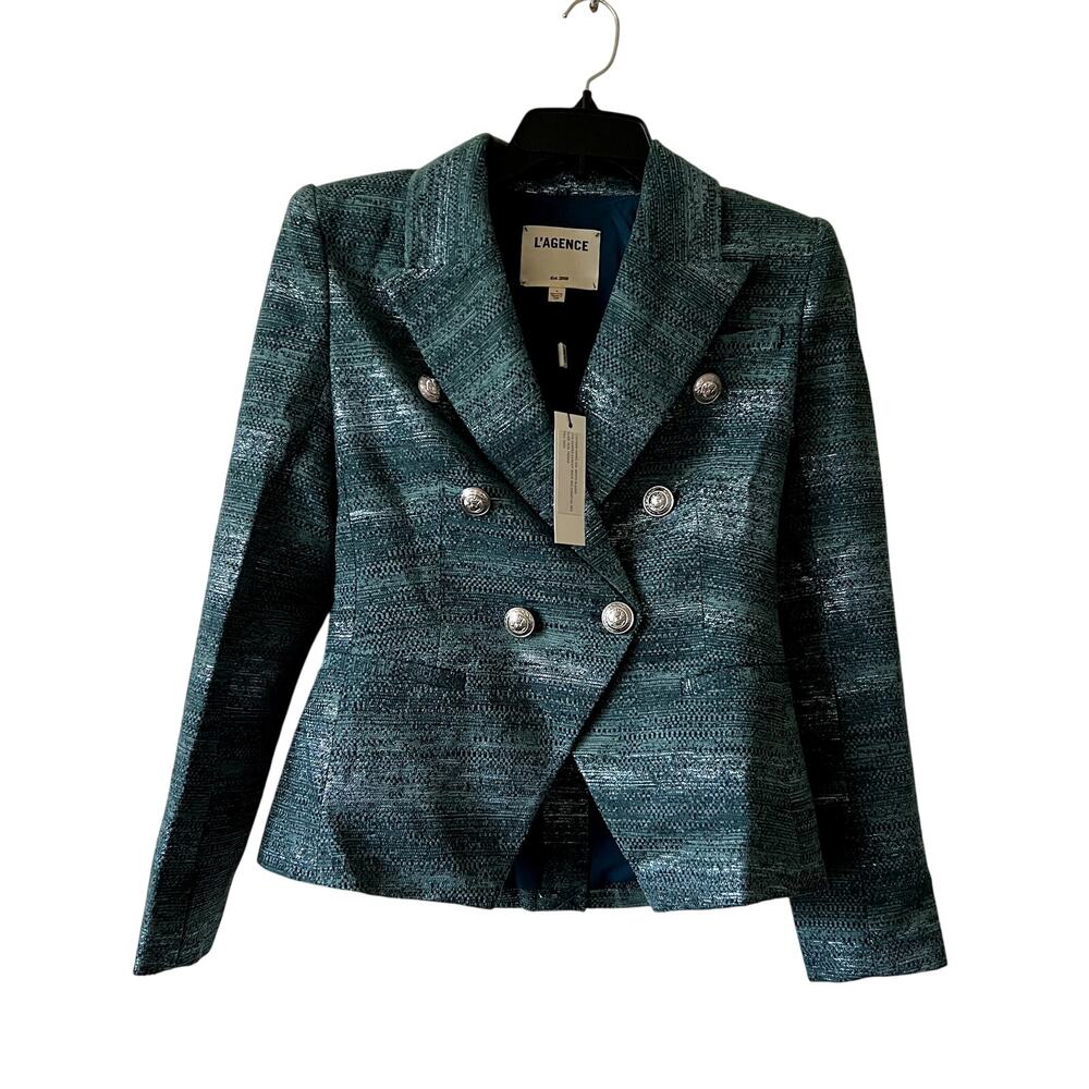 l’agence marie blazer Dark Teal green Tweed jacket size 2 C5